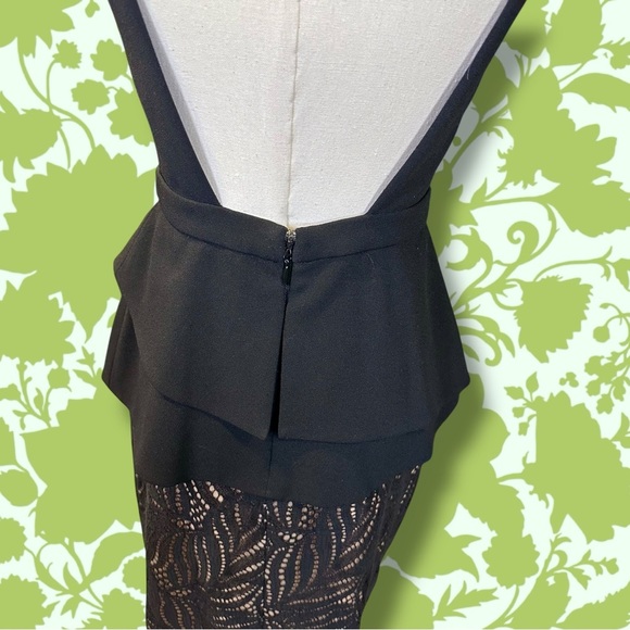 NWT BCBGMaxAzria ‘Reya’ Black & Nude Lace Peplum Detail Open Back Dress Size 2 - Picture 10 of 16